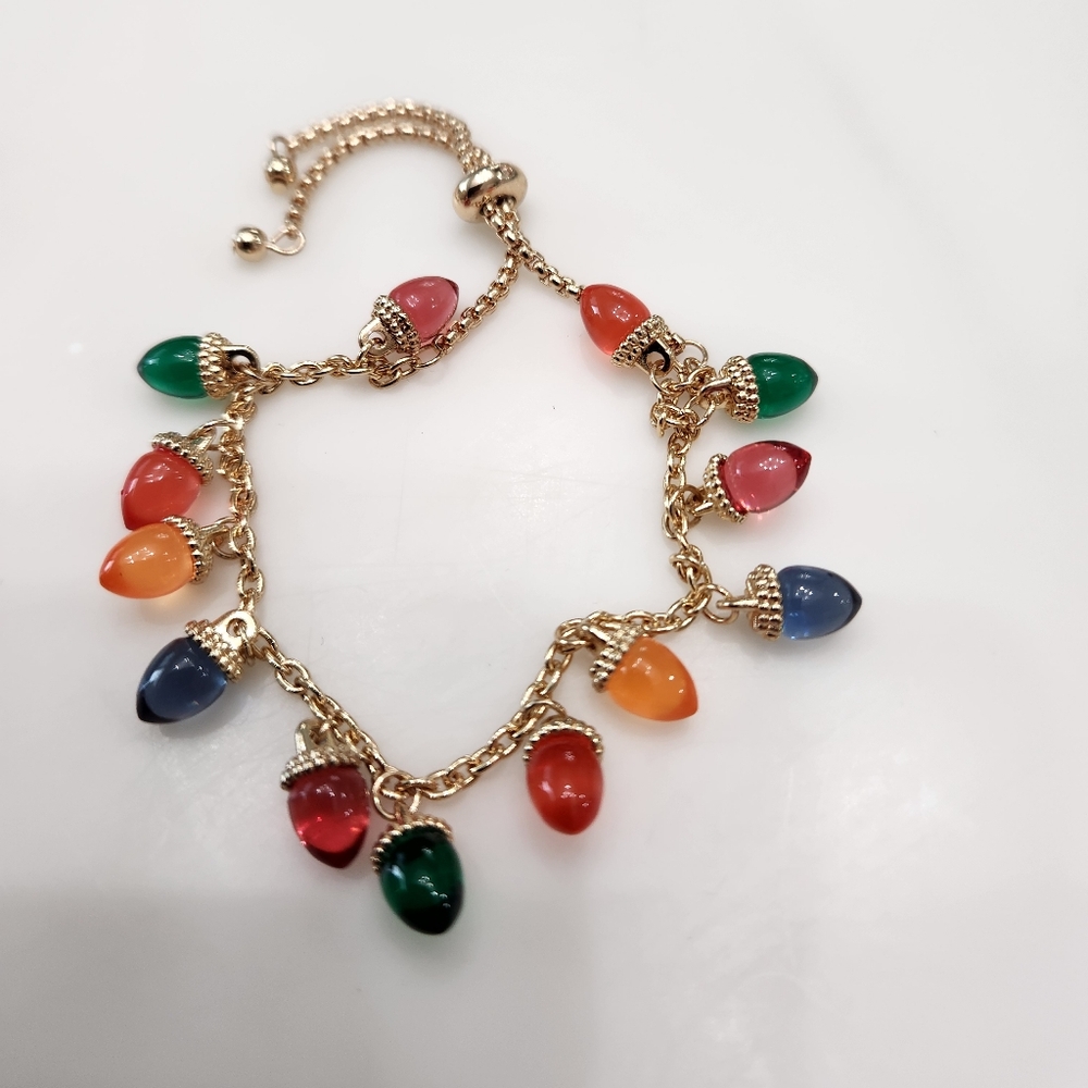 Holiday Lane Gold Tone Multi Colored Lights Slide Bracelet